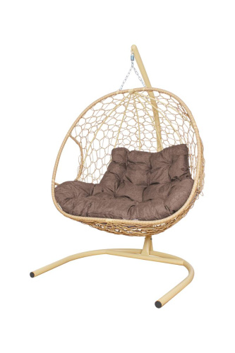 Подвесное кресло ДЛЯ ДВОИХ Home с ротангом бежевое, подушка Какао - купить в интернет-магазине Diopt.ru