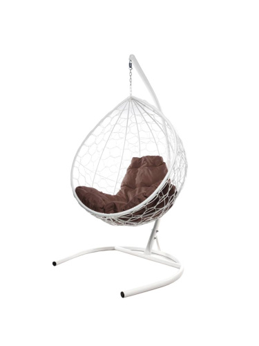 Подвесное кресло КАПЛЯ с ротангом белое, коричневая подушка - купить в интернет-магазине Diopt.ru