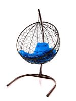 Подвесное кресло КРУГ с ротангом коричневое, синяя подушка