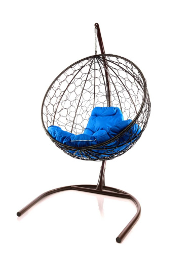 Подвесное кресло КРУГ с ротангом коричневое, синяя подушка - купить в интернет-магазине Diopt.ru Подвесное кресло КРУГ с ротангом коричневое, синяя подушка - купить в интернет-магазине Diopt.ru