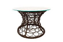 Стол Бонго мини классика со стеклом (бесцветный), коричневый, диаметр 0,40 м