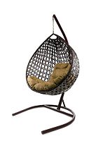 Подвесное кресло КАПЛЯ ЛЮКС с ротангом коричневое, бежевая подушка
