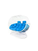 Диван ЛЕЖЕБОКА на подставке с ротангом белый, синяя подушка