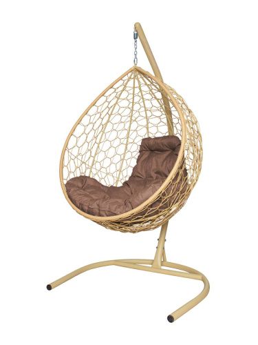 Подвесное кресло КАПЛЯ с ротангом бежевое, подушка Какао - купить в интернет-магазине Diopt.ru