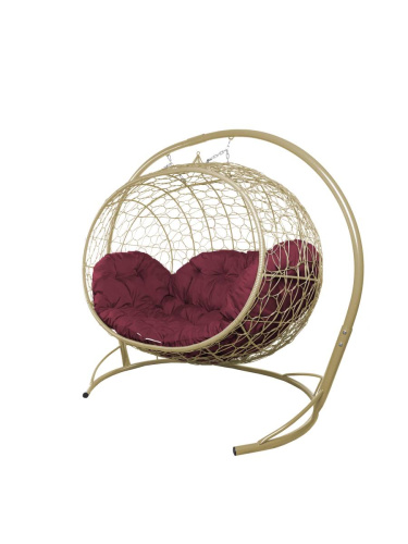 Подвесной диван УЛЕЙ с ротангом бежевый, бордовая подушка - купить в интернет-магазине Diopt.ru Подвесной диван УЛЕЙ с ротангом бежевый, бордовая подушка - купить в интернет-магазине Diopt.ru