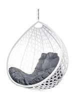 Подвесное кресло КАПЛЯ ЛЮКС с ротангом, белый, серая подушка (БЕЗ СТОЙКИ)