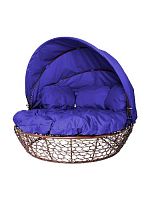 Диван Комфорт Козырек с ротангом, чёрный, синяя подушка