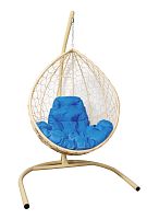 Подвесное кресло КАПЛЯ с ротангом бежевое, голубая подушка