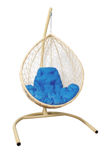 Подвесное кресло КАПЛЯ с ротангом бежевое, голубая подушка - купить в интернет-магазине Diopt.ru Подвесное кресло КАПЛЯ с ротангом бежевое, голубая подушка - купить в интернет-магазине Diopt.ru