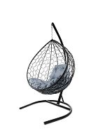 Подвесное кресло КАПЛЯ с ротангом чёрное, серая подушка