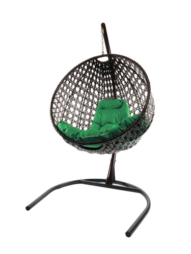 Подвесное кресло КРУГ ЛЮКС с ротангом чёрное, зелёная подушка - купить в интернет-магазине Diopt.ru
