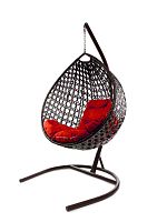 Подвесное кресло КАПЛЯ ЛЮКС с ротангом коричневое, красная подушка