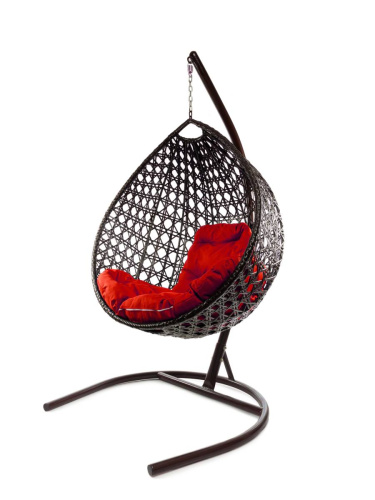 Подвесное кресло КАПЛЯ ЛЮКС с ротангом коричневое, красная подушка - купить в интернет-магазине Diopt.ru