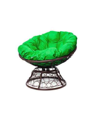 Кресло ПАПАСАН пружинка с ротангом коричневое, зелёная подушка - купить в интернет-магазине Diopt.ru
