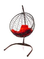 Подвесное кресло КРУГ с ротангом коричневое, красная подушка