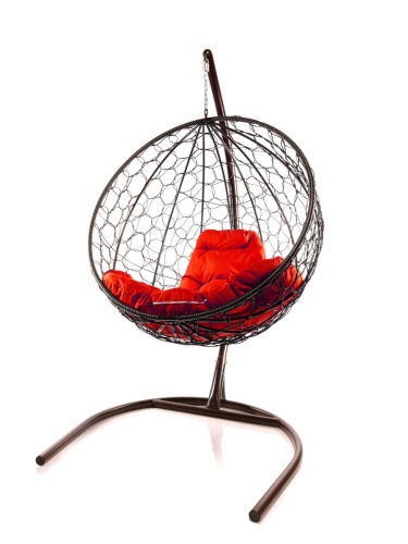 Подвесное кресло КРУГ с ротангом коричневое, красная подушка - купить в интернет-магазине Diopt.ru