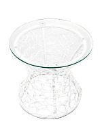 Стол Бонго мини классика со стеклом (бесцветный), белый, диаметр 0,40 м