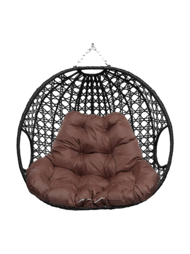 Подвесное кресло ДЛЯ ДВОИХ ЛЮКС, с ротангом, чёрный, коричневая подушка (БЕЗ СТОЙКИ) - купить в интернет-магазине Diopt.ru