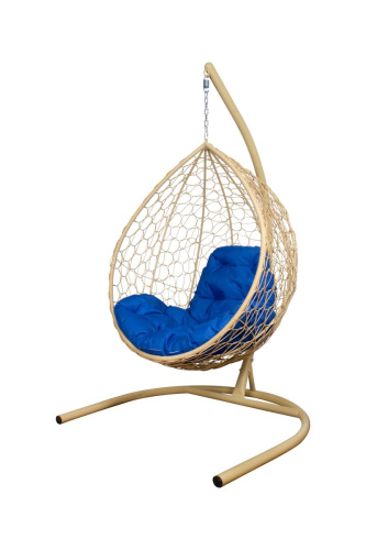 Подвесное кресло КАПЛЯ с ротангом бежевое, синяя подушка - купить в интернет-магазине Diopt.ru