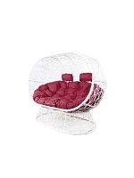 Диван ЛЕЖЕБОКА на подставке с ротангом белый, бордовая подушка