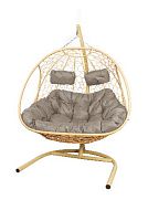 Подвесное кресло Добрыня  с ротангом бежевое,серая   подушка (Ткань оксфорд)