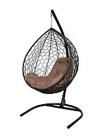 Подвесное кресло КАПЛЯ с ротангом чёрное, подушка Какао