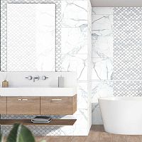 Стеновая панель ПВХ Кронапласт Unique Чешуя Белый мрамор Фон  2700х250мм