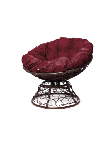 Кресло ПАПАСАН пружинка с ротангом коричневое, бордовая подушка - купить в интернет-магазине Diopt.ru