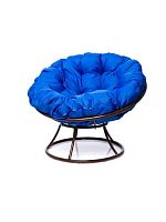 Кресло ПАПАСАН без ротанга коричневое, синяя подушка