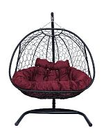 Подвесное кресло Добрыня  с ротангом черное, бордовая подушка (Ткань оксфорд)