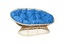 Диван МАМАСАН с ротангом бежевый, голубая  подушка