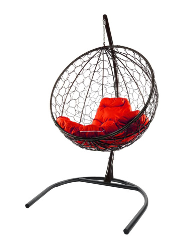 Подвесное кресло КРУГ с ротангом чёрное, красная подушка - купить в интернет-магазине Diopt.ru