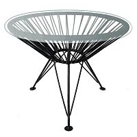 Стол РАКУШКА со стеклом, с ротангом, чёрный