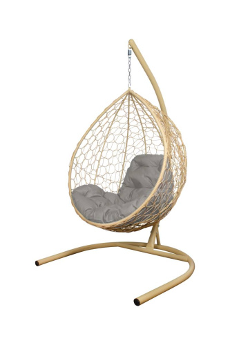 Подвесное кресло КАПЛЯ с ротангом бежевое, серая подушка - купить в интернет-магазине Diopt.ru