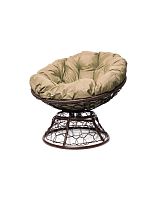 Кресло ПАПАСАН пружинка с ротангом коричневое, бежевая подушка