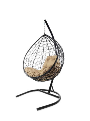 Подвесное кресло КАПЛЯ с ротангом чёрное, бежевая подушка - купить в интернет-магазине Diopt.ru