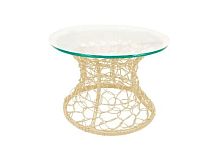 Стол Бонго мини классика со стеклом (бесцветный), бежевый, диаметр 0,40 м