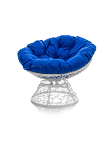 Кресло ПАПАСАН пружинка с ротангом белое, синяя подушка - купить в интернет-магазине Diopt.ru Кресло ПАПАСАН пружинка с ротангом белое, синяя подушка - купить в интернет-магазине Diopt.ru
