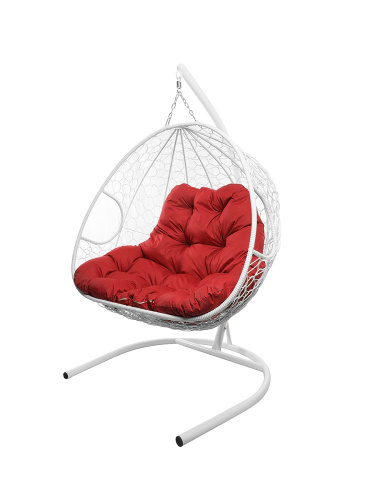 Подвесное кресло ДЛЯ ДВОИХ с ротангом белое, красная подушка - купить в интернет-магазине Diopt.ru