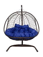 Подвесное кресло Добрыня  с ротангом коричневое, синяя  подушка (Ткань оксфорд)