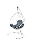 Подвесное кресло КАПЛЯ с ротангом белое, серая подушка