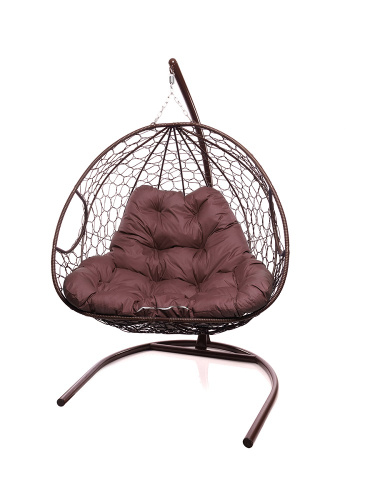 Подвесное кресло ДЛЯ ДВОИХ с ротангом коричневое, бордовая подушка - купить в интернет-магазине Diopt.ru