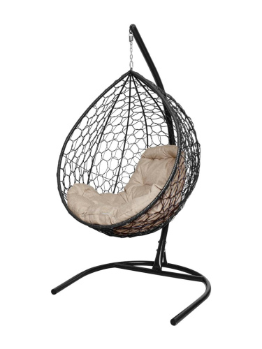 Подвесное кресло КАПЛЯ с ротангом чёрное, подушка Лен - купить в интернет-магазине Diopt.ru