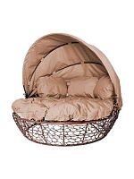 Диван Комфорт Козырек с ротангом, коричневый, бежевая подушка