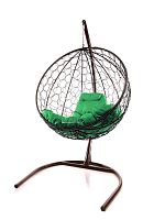 Подвесное кресло КРУГ с ротангом коричневое, зелёная подушка