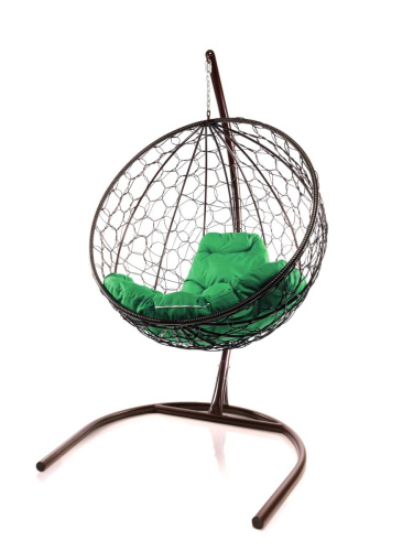 Подвесное кресло КРУГ с ротангом коричневое, зелёная подушка - купить в интернет-магазине Diopt.ru