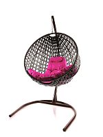 Подвесное кресло КРУГ ЛЮКС с ротангом коричневое, розовая подушка
