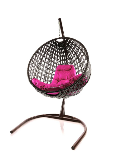 Подвесное кресло КРУГ ЛЮКС с ротангом коричневое, розовая подушка - купить в интернет-магазине Diopt.ru