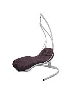 Подвесное кресло ЛЕЖАЧЕЕ, с ротангом белое, бордовая подушка