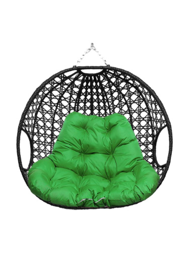 Подвесное кресло ДЛЯ ДВОИХ ЛЮКС, с ротангом, чёрный, зелёная подушка (БЕЗ СТОЙКИ) - купить в интернет-магазине Diopt.ru
